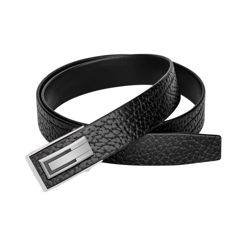 CATELLES Top Grain Cow Leather Leather Belts Men's Silver Buckle Black/Gold Tone Lock Black 3.8cm-3