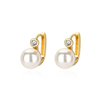 QLADY S925 Sterling Silver Stud Faux Pearl Earrings Women's