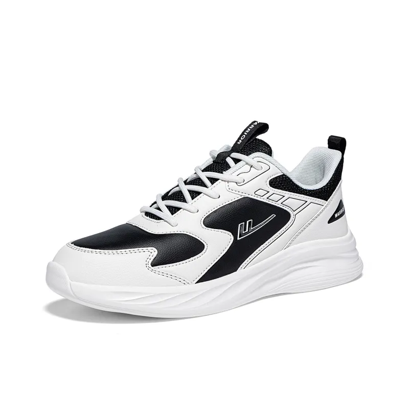 Warrior Cushioning Height Increasing Abrasion Resistant Lightweight Mat Low Top Running Shoes Unisex Black White-2