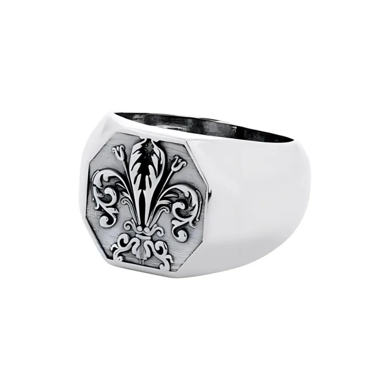 EMANUELE BICOCCHI Lily Logo Engraved Signet Ring-0