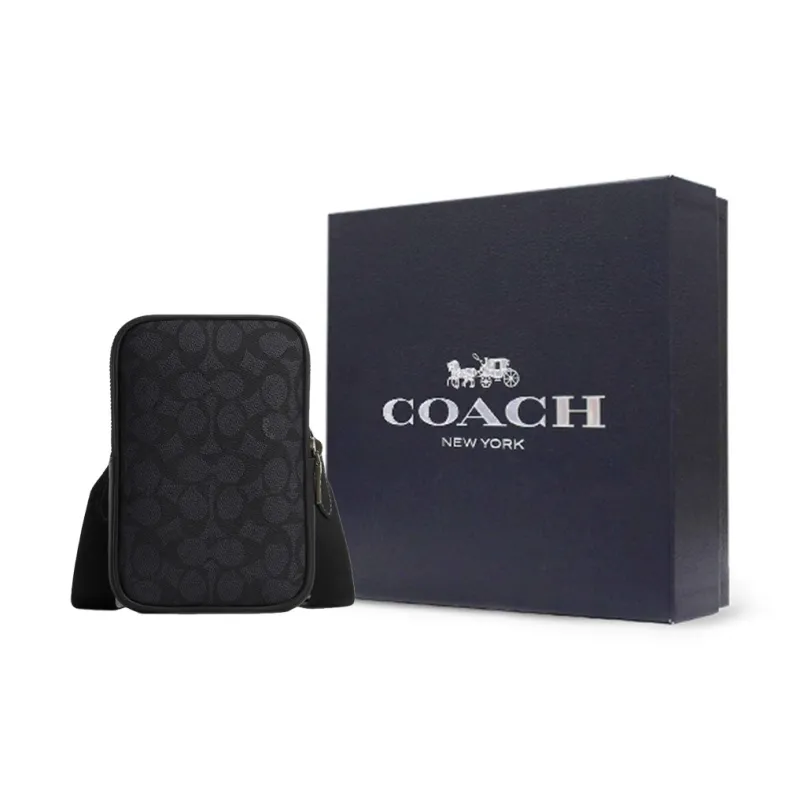 COACH Coated Canvas Shoulder Bag Crossbody Bag Small Size Men's Charcoal Gray-7