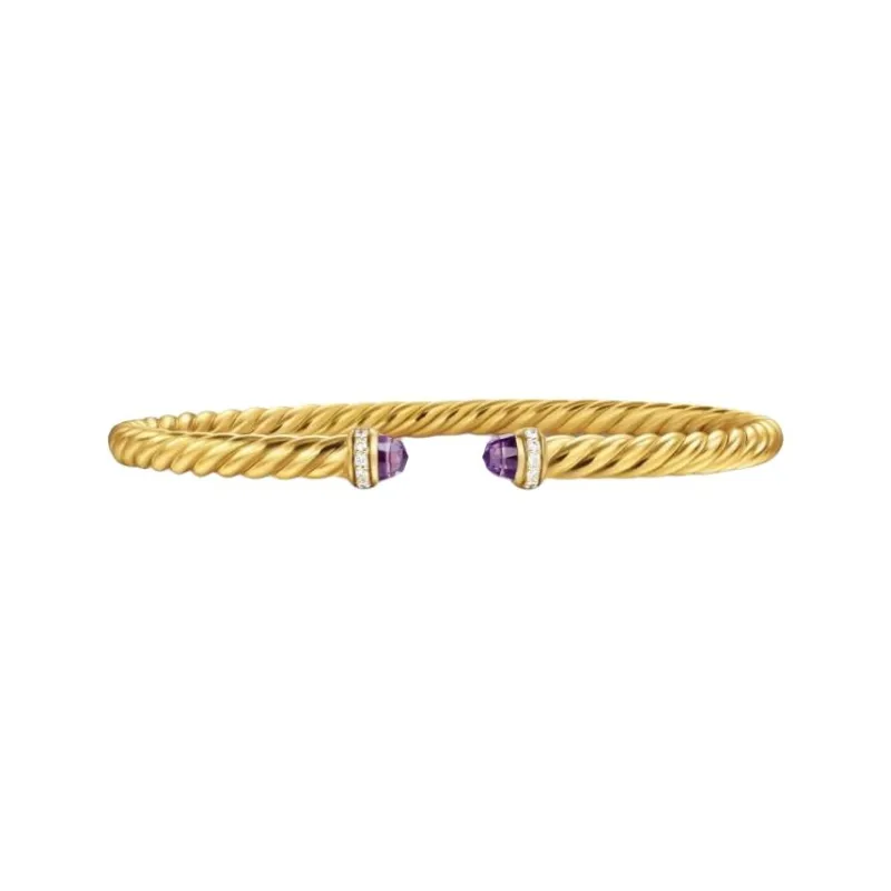 David Yurman 18kt Yellow Gold Classic Cablespira Diamond Bracelet 3mm-1