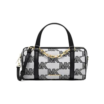 MICHAEL KORS Fabric Artificial Leather Boston Bag Handbag Shoulder Bag Crossbody Bag Medium Size Women's Black & Gray