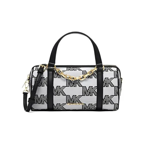 MICHAEL KORS Fabric Artificial Leather Boston Bag Handbag Shoulder Bag Crossbody Bag Medium Size Women's Black & Gray