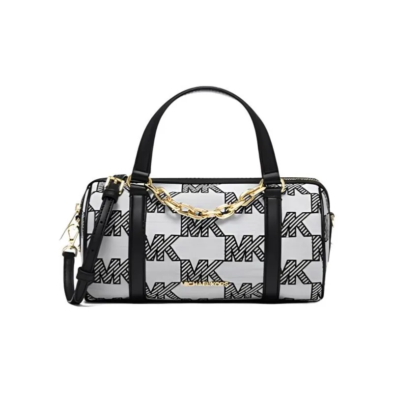 MICHAEL KORS Fabric Artificial Leather Boston Bag Handbag Shoulder Bag Crossbody Bag Medium Size Women's Black & Gray-0