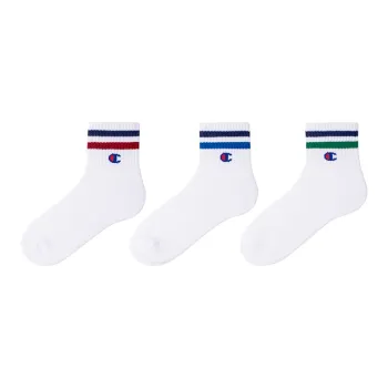 Champion Mid Calf Socks Unisex 3 Pack White Stripes