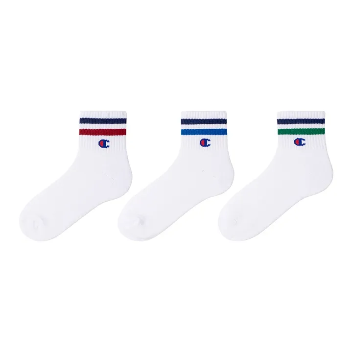 Champion Mid Calf Socks Unisex 3 Pack White Stripes-0