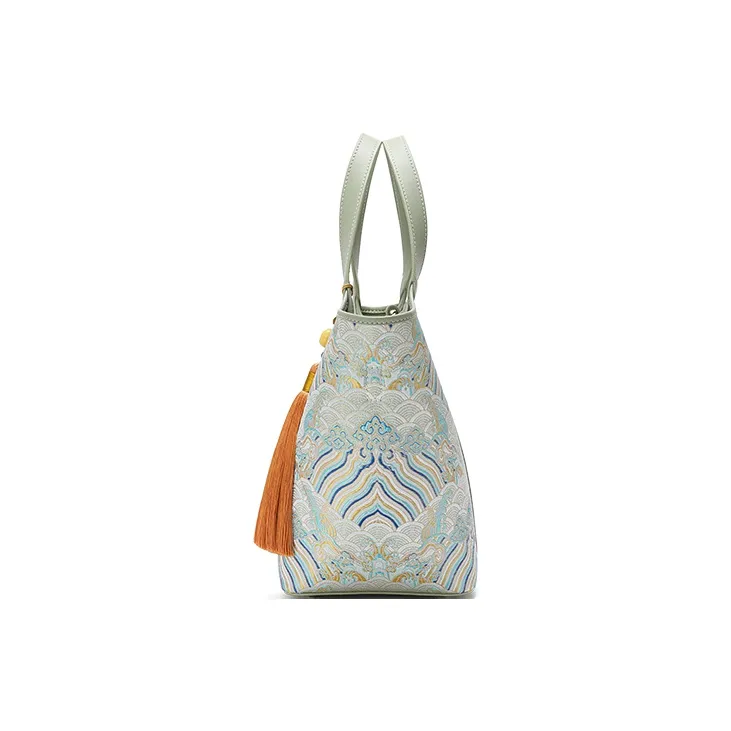 Ancient Yi Xi Polyester Basket Bag, Bucket Bag, Shoulder Bag, Crossbody Bag, Handbag Medium Size Women's Jade Blue-3