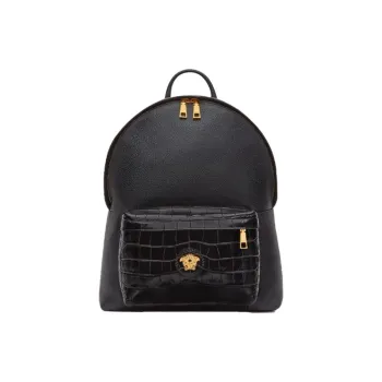 VERSACE PALAZZO Cow Leather Backpack Unisex Black