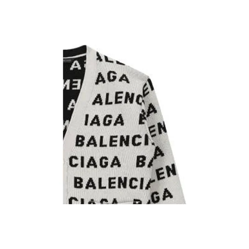 Balenciaga All Over Logo Intarsia Buttoned Cardigan-9