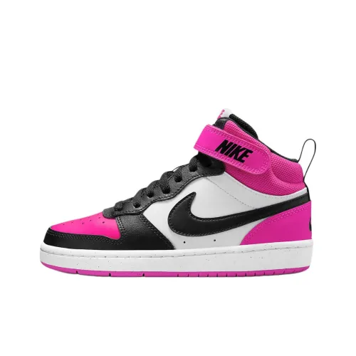 Nike Court Borough 2 Anti Slip Wear Resistant Mid Top Kids' Skateboarding Shoes Black Pink Teenagers