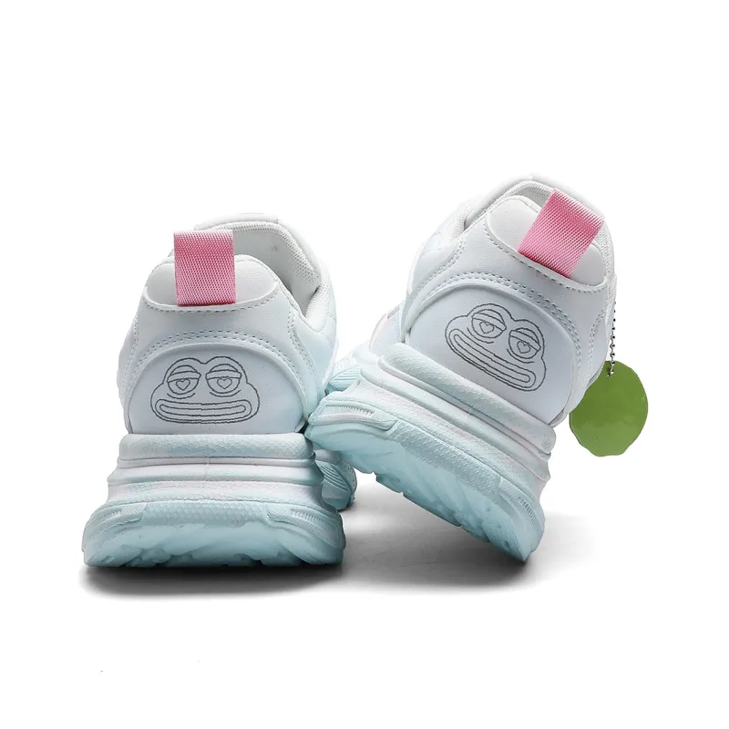 Pepe The Frog Chunky Sneakers Unisex Low Top Lazy Black/Cherry Blossom Pink-4