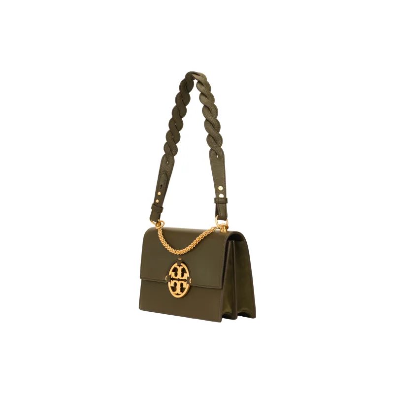 TORY BURCH Miller Grain Cow Leather Portable Trunk Bag, Shoulder Bag, Crossbody Bag Medium Size Women's Olive Green-1