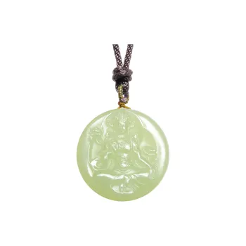 MARY WINDSOR Round Plaque Guanyin Pendant Pale Greenish White Jade Women's