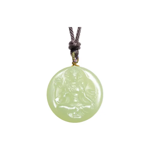 MARY WINDSOR Round Plaque Guanyin Pendant Pale Greenish White Jade Women's