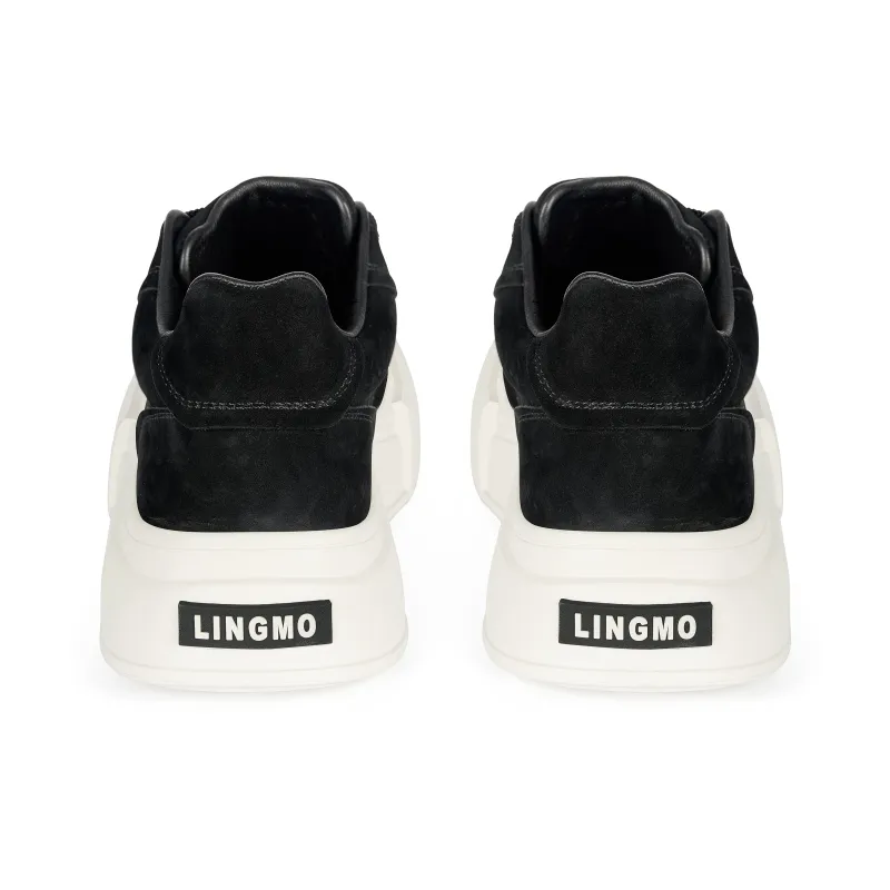 LINGMO LINGMO Lightweight Height Increasing Mid Top Skateboard Shoes Men's Black-20