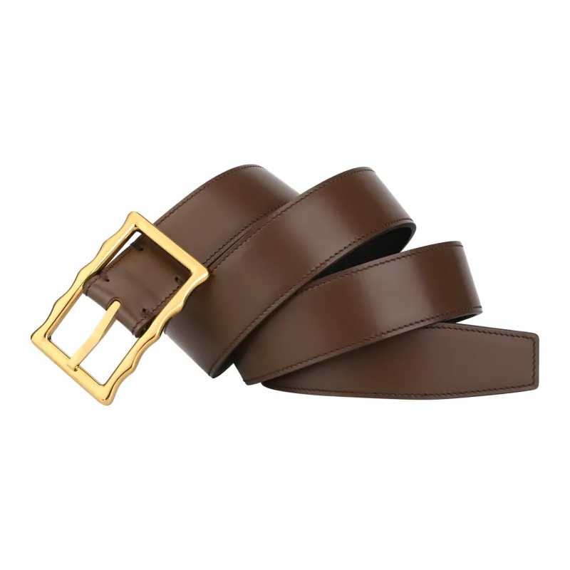 CATELLES Top Grain Cow Leather Leather Belts Men's Silver Buckle Black/Gold Tone Lock Coffee Width  3.5cm-7