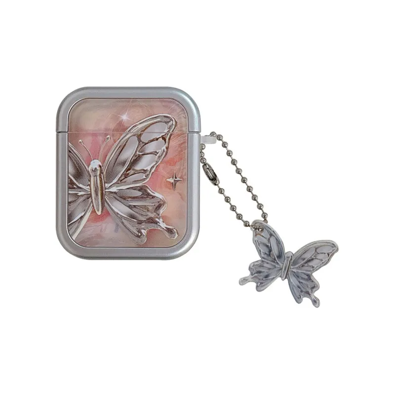 Kona Chun Compatible With AirPods 2/1/3/pro2 TPU Ins Enamel Shimmering Metal Butterfly Fully Enclosed Headphone Cases-2