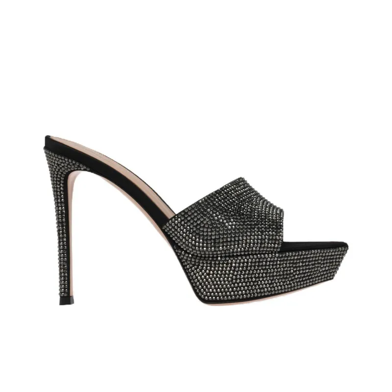 GIANVITO ROSSI Crystal Tracey Quiet Slide Slippers Women's Black-4