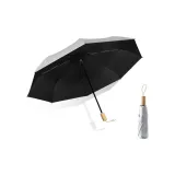 Trifold 8-Rib Manual Small Wooden Handle with Silver Coating and Black Grip
