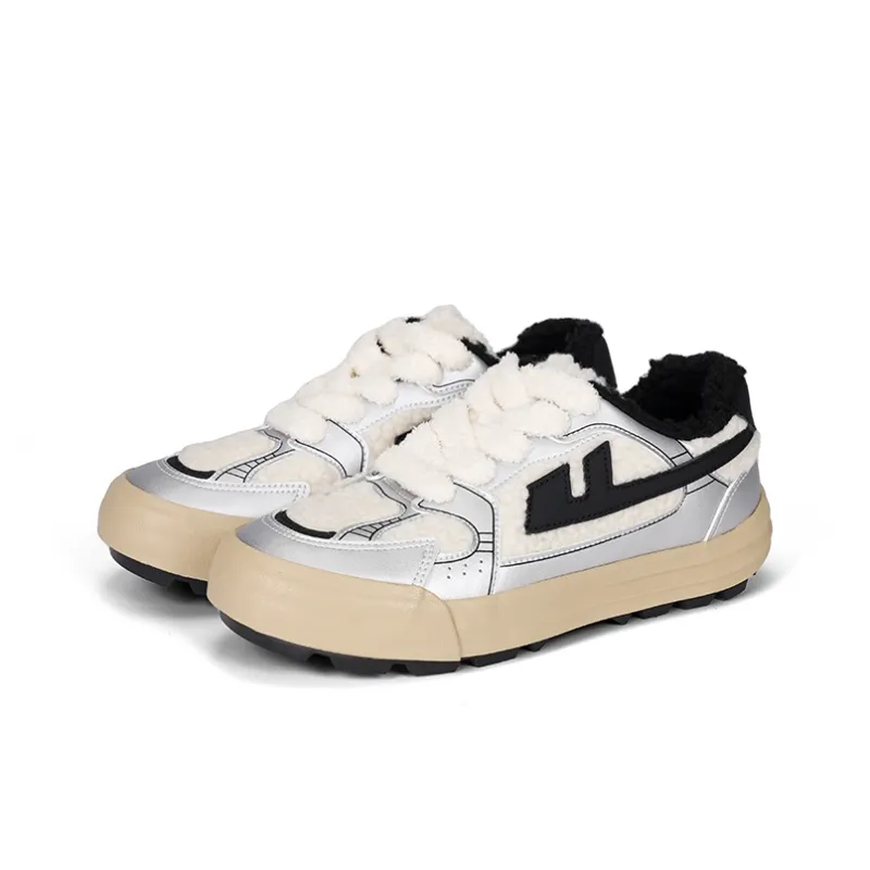 Warrior Heaven's Power, Warm Lamb Shoes Fleece Lined, Abrasion Resistant, Insulated Shoes Women's Silver/Beige/Black-3