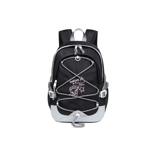 LVEYING Nylon Backpack Women's Black Ecru/Royal Blue/Pink