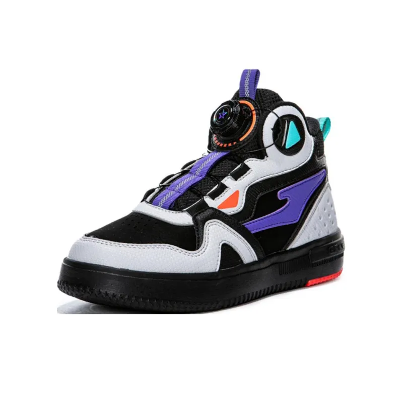 ERKE KIDS Anti-Slip Wear-Resistant High-Top Kids' Skateboarding Shoes Black Gray Color Teenagers-1