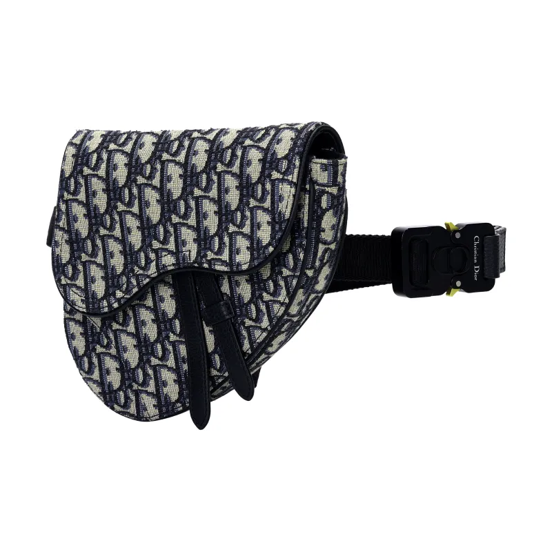 DIOR Saddle Jacquard Fabric Saddle Bag, Fanny Pack, Sling Bag, Crossbody Bag, Shoulder Bag Men's Black Beige-2