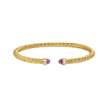 David Yurman 18kt Yellow Gold Cablespira Flex® Amethyst And Diamond Bracelet 4mm