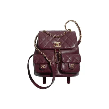 CHANEL Grain Embossed Calfskin Backpack Women's Dark Red