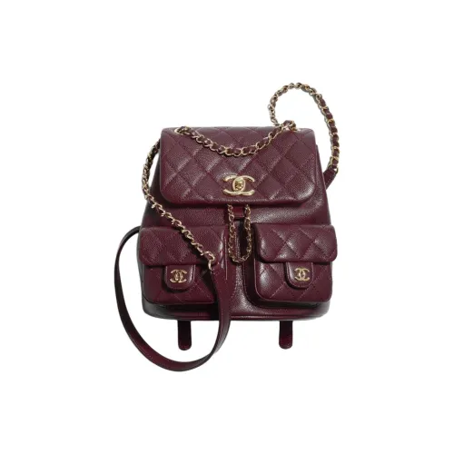 CHANEL Embossed Calfskin With Grains Backpack Women's Deep Red