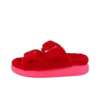 Alexander McQueen Shearling Slides Red Pink Women's