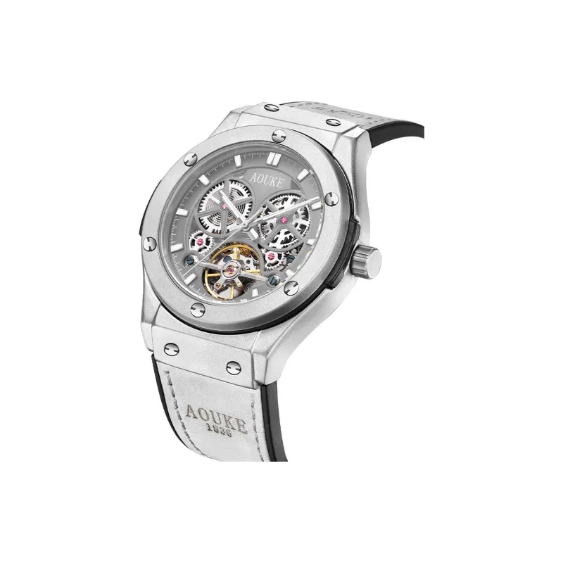 AOUKE Big Explosion Collection Mechanical Movement Silicone Strap Watch Men's Watches Gray Dial-5