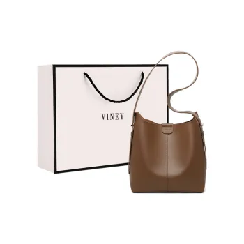 VINEY Cow Leather Patchwork Synthetic Leather One Shoulder Crossbody Bucket Bag Regular Women's Coffee
