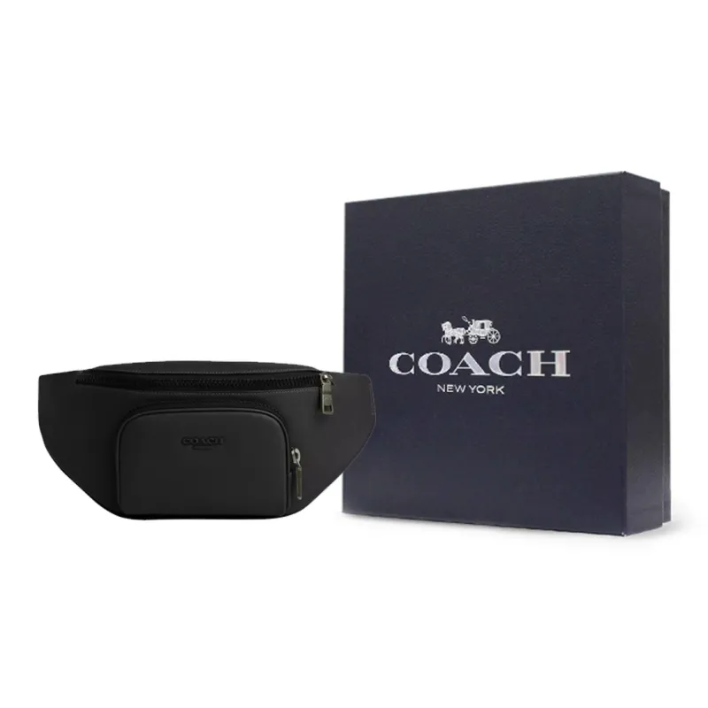 COACH Smooth Calf Leather Fanny Pack Large Size Men's Black-9