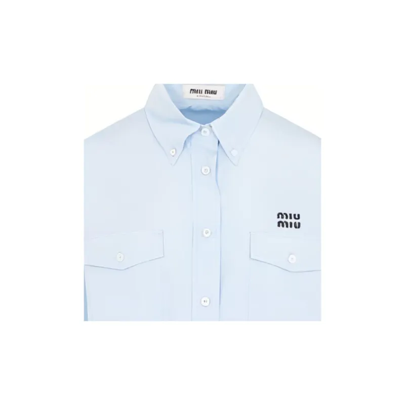 MIU MIU Logo embroidered Flap pocket Shirt-4