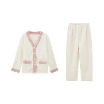 Sleep Students Dormitory Home Outerwear Ready Pajama Set Women's Pink White