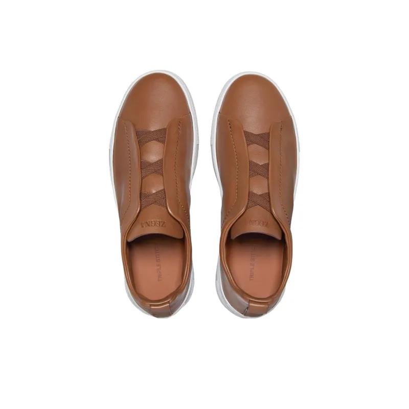 Zegna Triple Stitch Low Top Skateboard Shoes Men's Dark Brown-3
