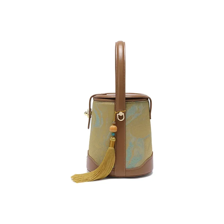 Ancient Yi Xi Polyester One Shoulder Handbag Medium Size Women's Cinnamon Light Brown-3