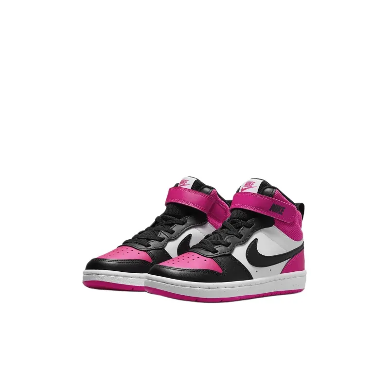 Nike Court Borough 2 Anti Slip Wear Resistant Mid Top Kids' Skateboarding Shoes Black Pink Children Aged 3 7 Years Old-1