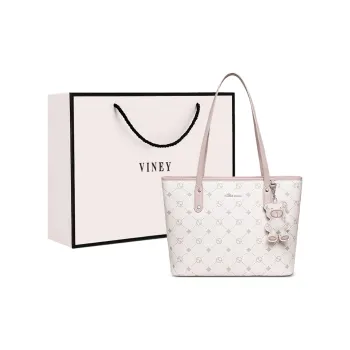 VINEY Synthetic Leather Shoulder Bag Tote Large Size Women's Ecru