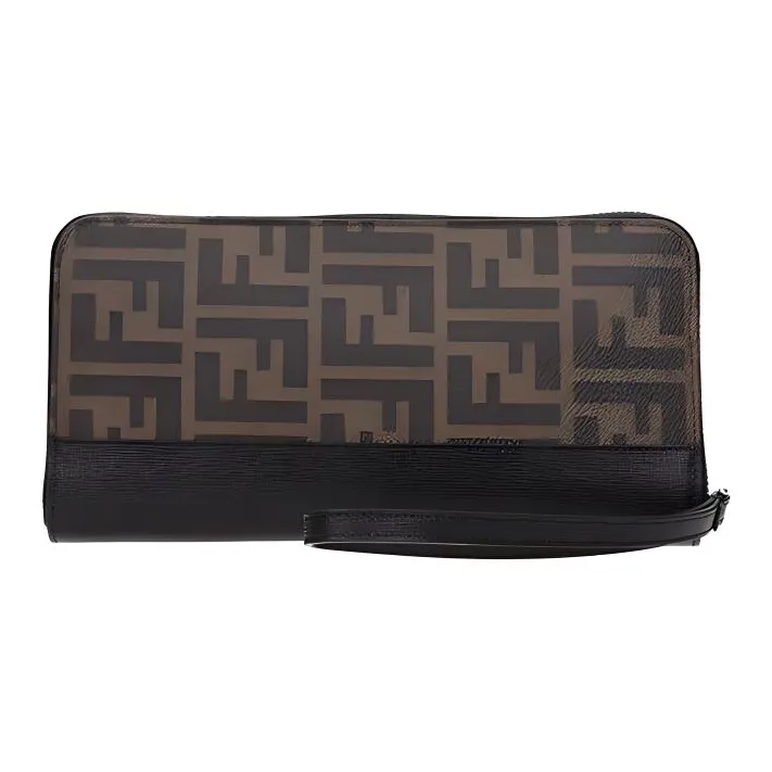 FENDI Coated Canvas With Leather Wallet Men's Brown/Black-1