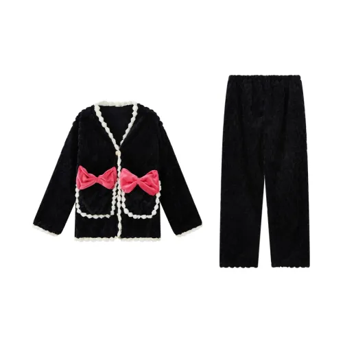 Sleep Students Dormitory Home Outerwear Ready Pajama Set Women's Black