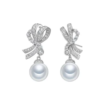 ME LUXE Saltwater Pearl Delicate Elegant Sweet Style Elegance Good Luck Bowknot Hoop Earrings Women's