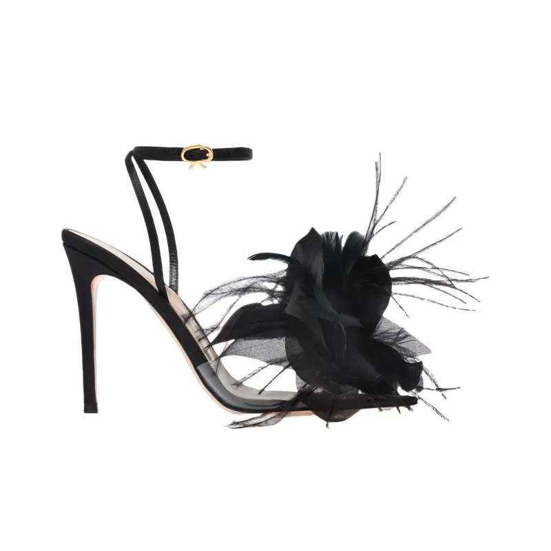 GIANVITO ROSSI Ynez 105mm Feather-embellished Sandals-1