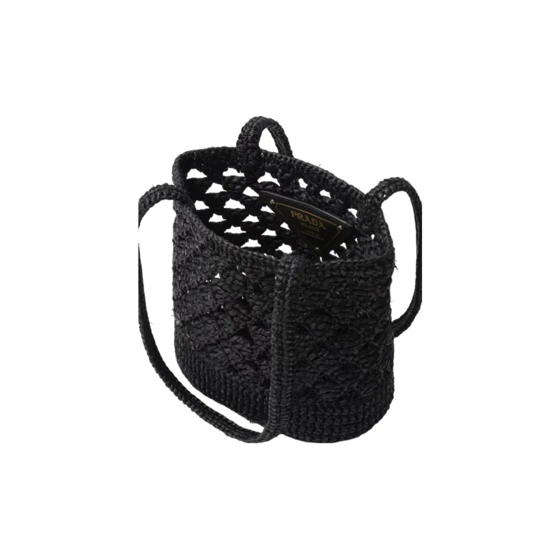 PRADA Straw Handbag Women's Black-3