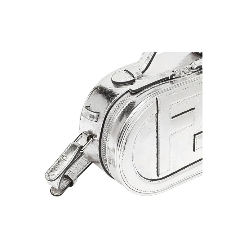 FENDI O'Lock Leather Oval Camera Bag Handbag Shoulder Bag Crossbody Bag Mini Women's Silver-4
