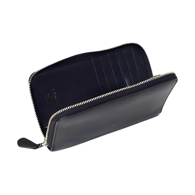 COACH Zip Around High-Quality Pebbled Leather Wallet Small Size Women's Black-1