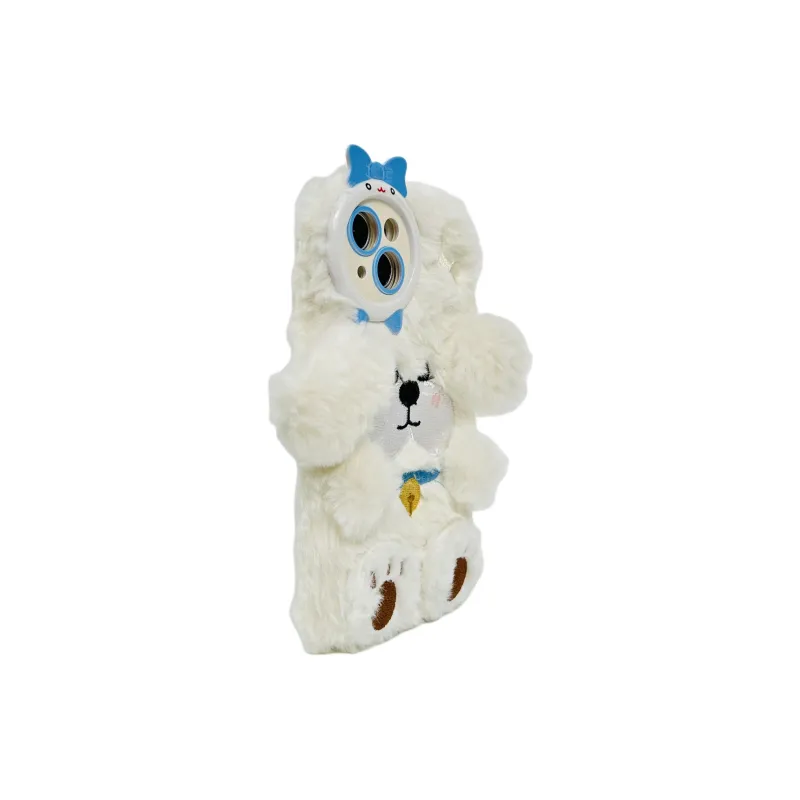 Sopi Plush Material 3D Effect Ears White Puppy Phone Cases Compatible With IPhone 16/15 Pro Max/Apple 13/14 Pro Max/12-4