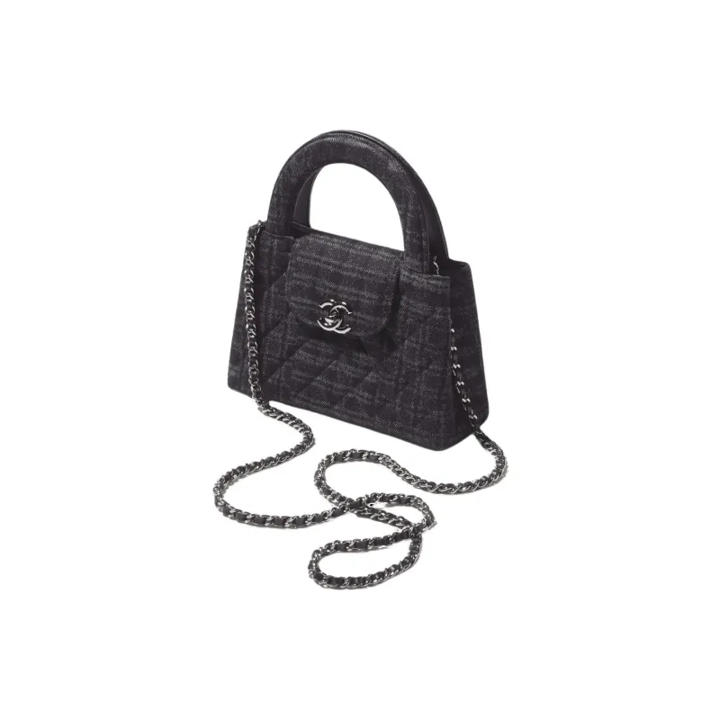 CHANEL Metal, Denim Cloth Shoulder Bag, Crossbody Bag, Handbag Mini Women's Black & Gray-1